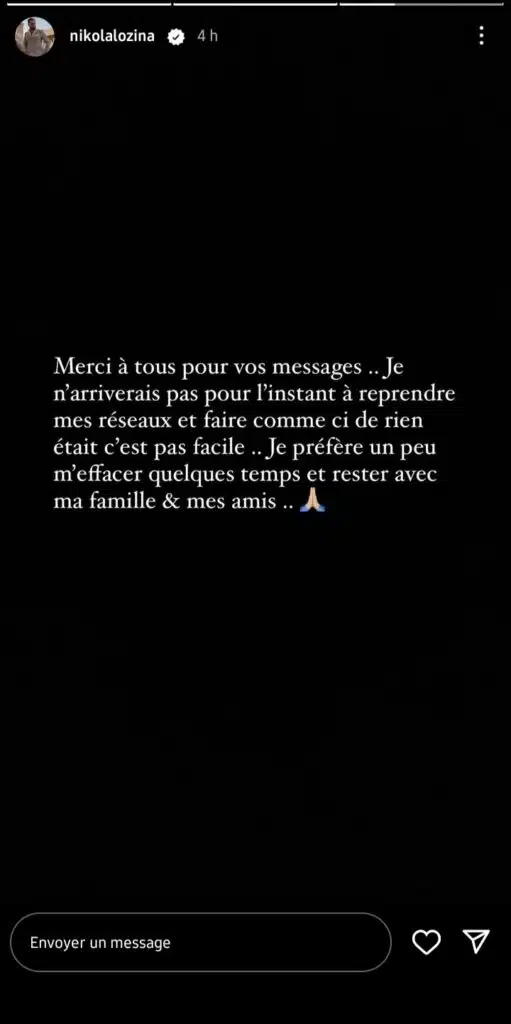 Nikola Lozina : Au plus mal après la rupture avec Laura Lempika, il annonce son retrait des réseaux sociaux