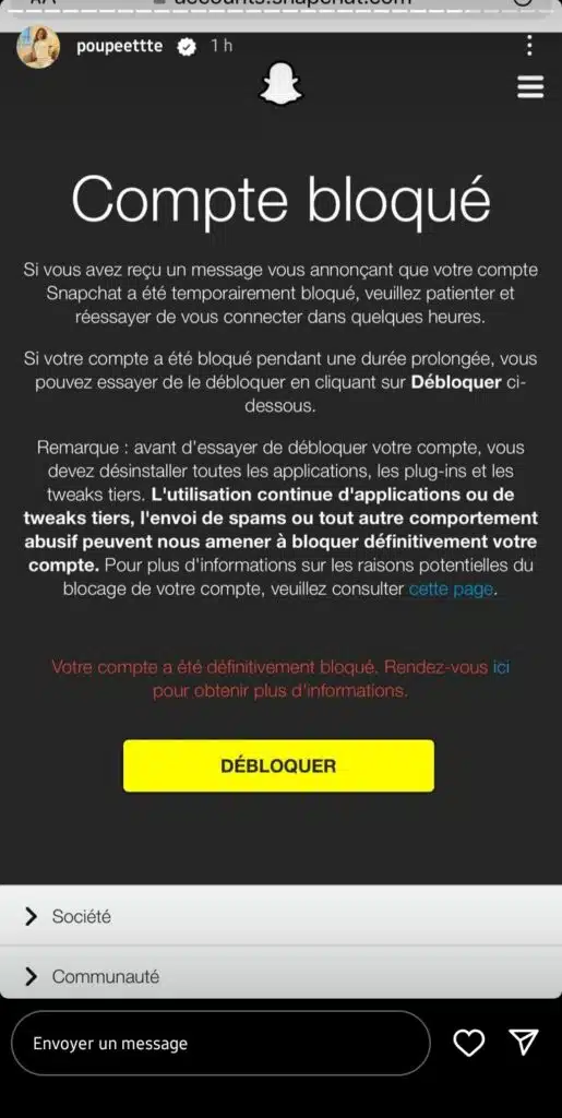 Poupette Kenza : L'influenceuse est de nouveau bannie de Snapchat