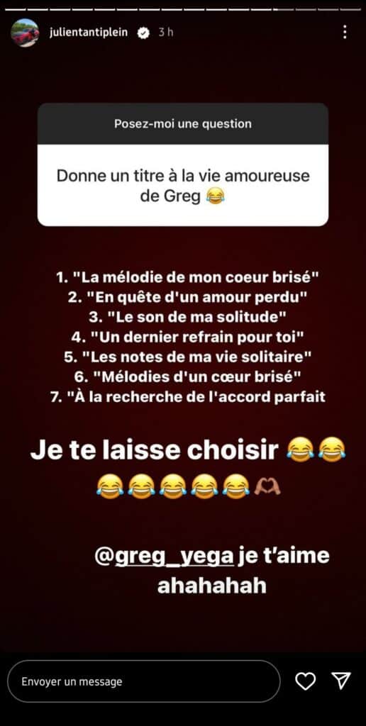 Julien Tanti chambre Greg Yega et donne un titre à ses histoires d'amour foireuses