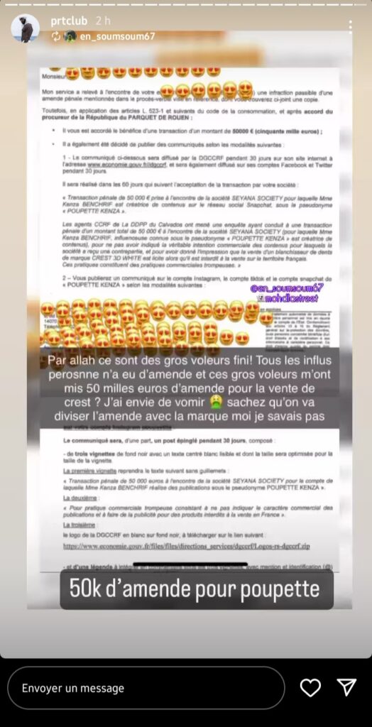 Poupette Kenza condamnée à payer 50.000 € d'amende la DGCCRF